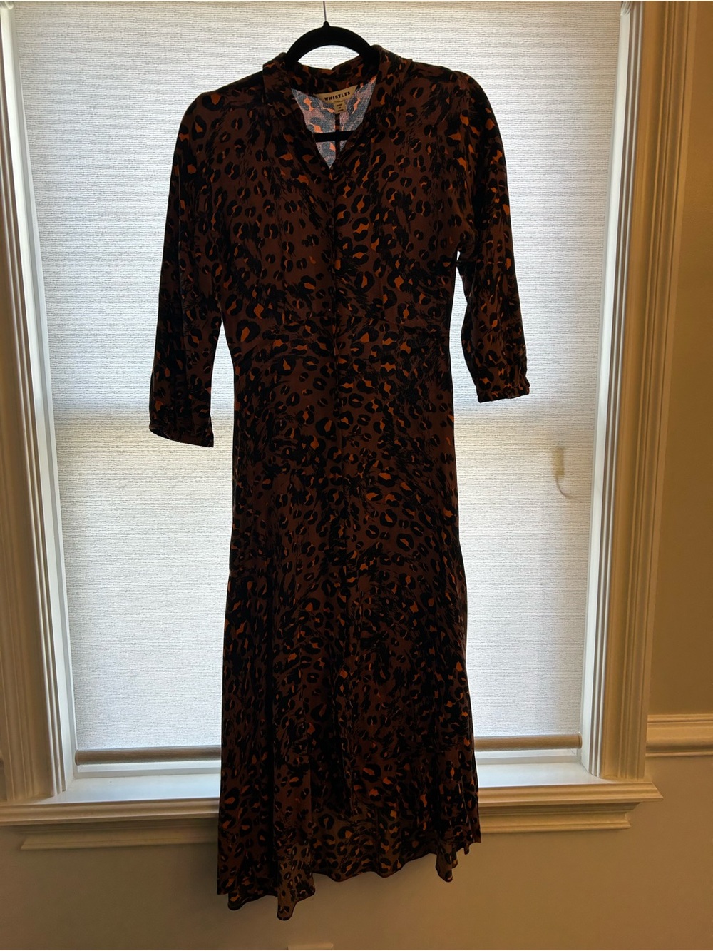 Whistles Brown and Black Leopard-Print Midi Dress